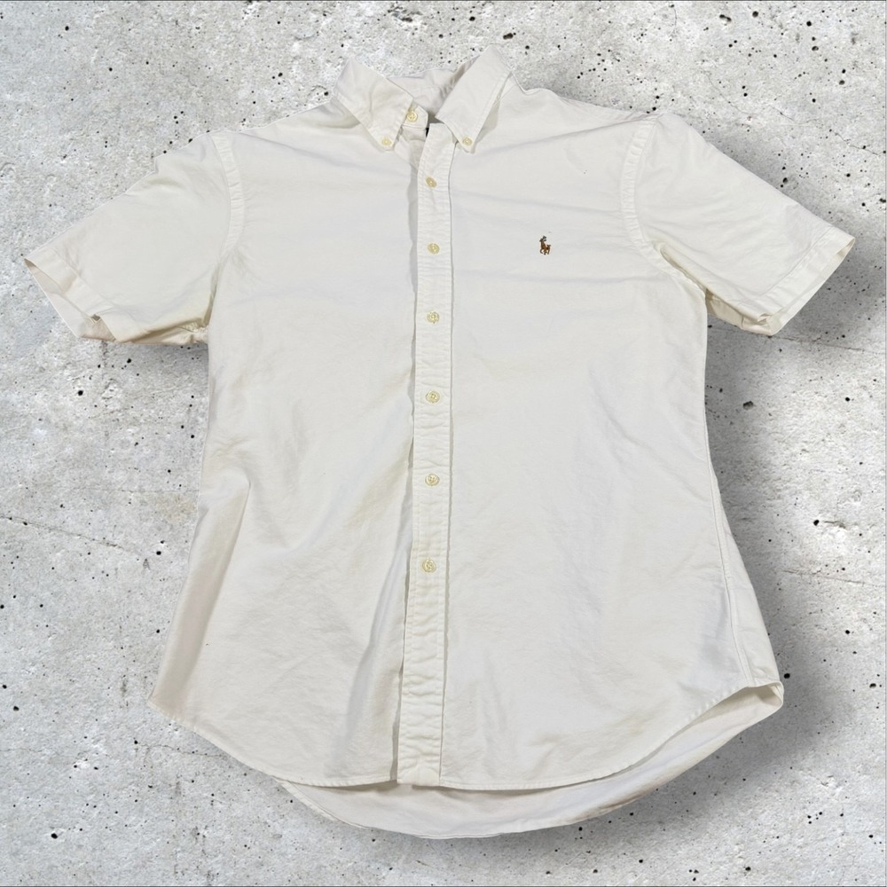 Polo Ralph Lauren Mens L Slim Fit Short Sleeve Oxford Button Shirt Flesh Pony